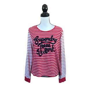 Superdry Andie Red & White Striped Logo Knit Long Sleeve Top 100% Cotton Size 10